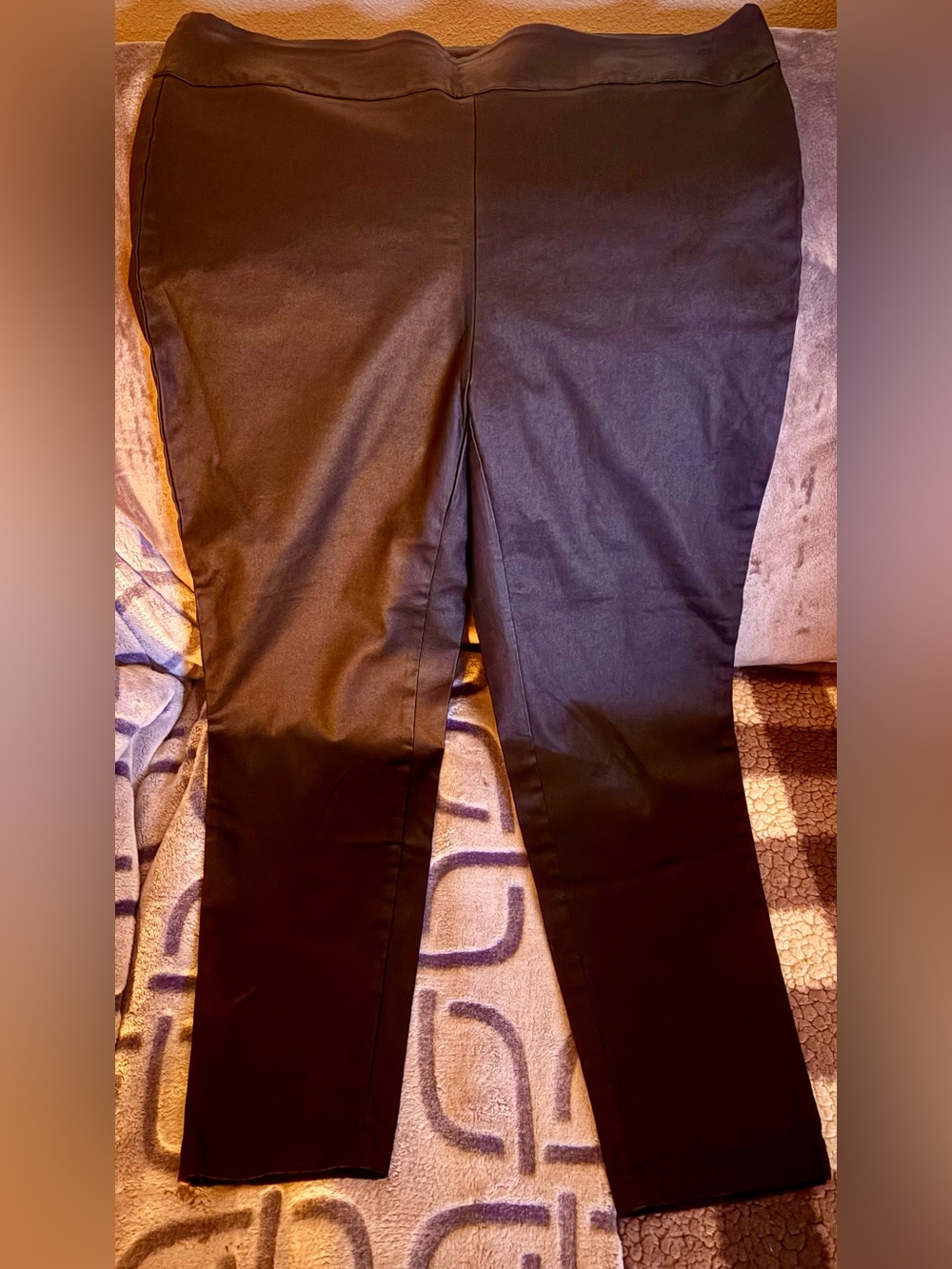 Jenna Rose Pants Womens 2X Black Metallic Faux Leather Stretch Leggings Shiny